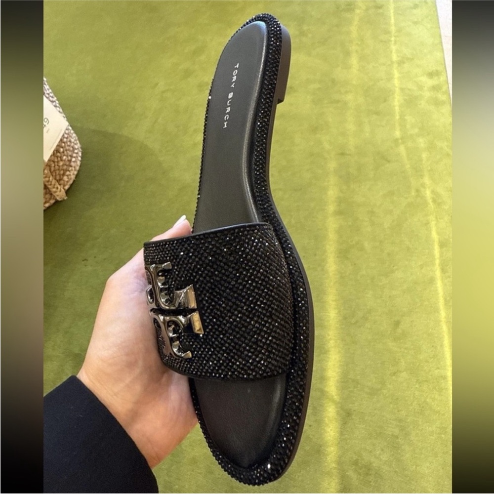 Tory Burch Everly Slide Sandals Calf Leather Crystal Design - Picture 3 of 4